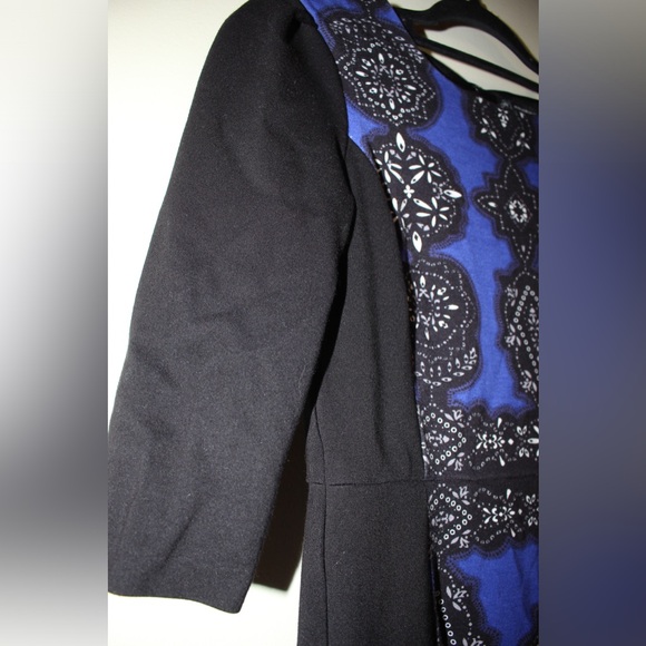 Adrianna Papell Women's Jewel Printed 3/4 Sleeve Fitted Blue Black Dress Size 4 - Picture 5 of 10